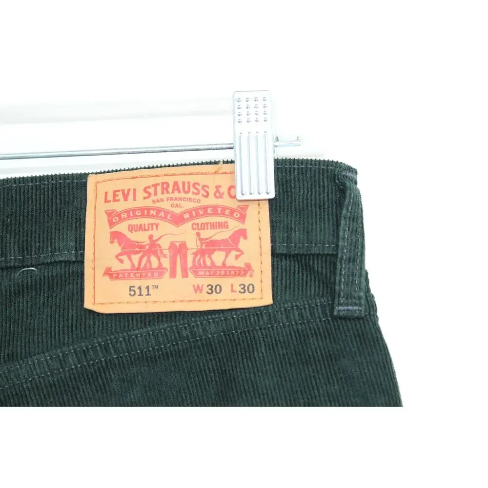 Levi's 511 Corduroy Pants Mens 30x29 Dark Green Slim Fit Stretch Casual Jeans